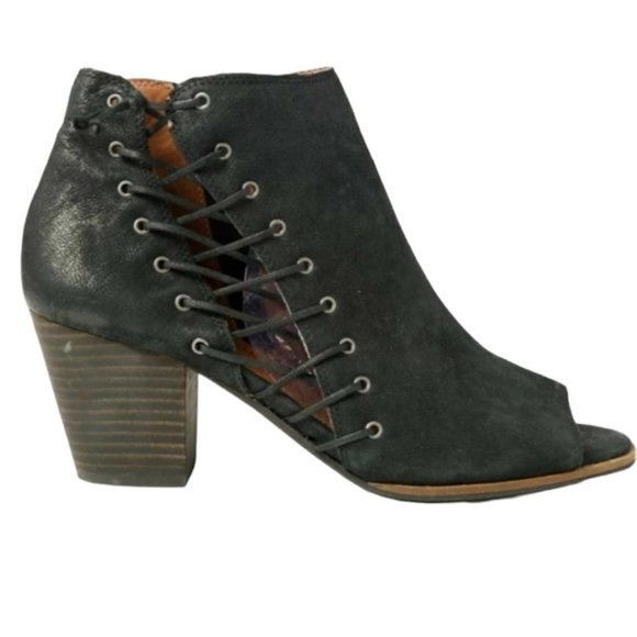 LUCKY Brand Hartlee Open Toe Lace Up Black Bootie EUC sz 10 - Picture 4 of 12